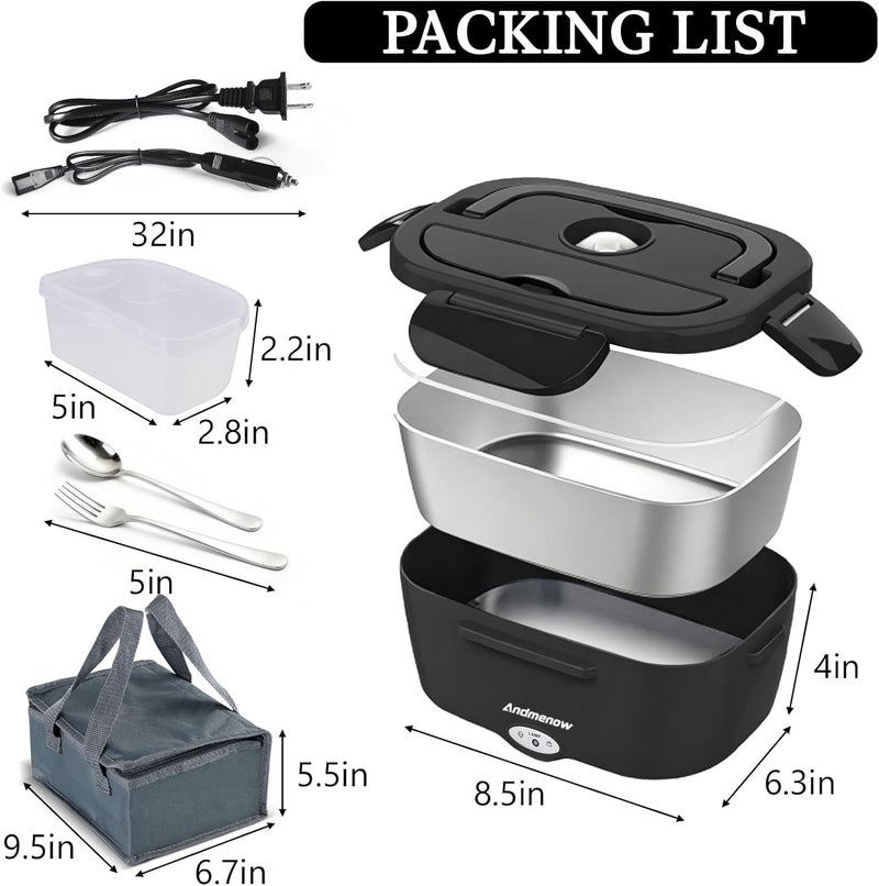 Andmenow 80W Faster Electric Lunch Box Update, Home Office Truck Car Food Warmer, Portable Food Heater with 304 Stainless Steel Container, Spoon & Fork and Carry Bag - Image 2